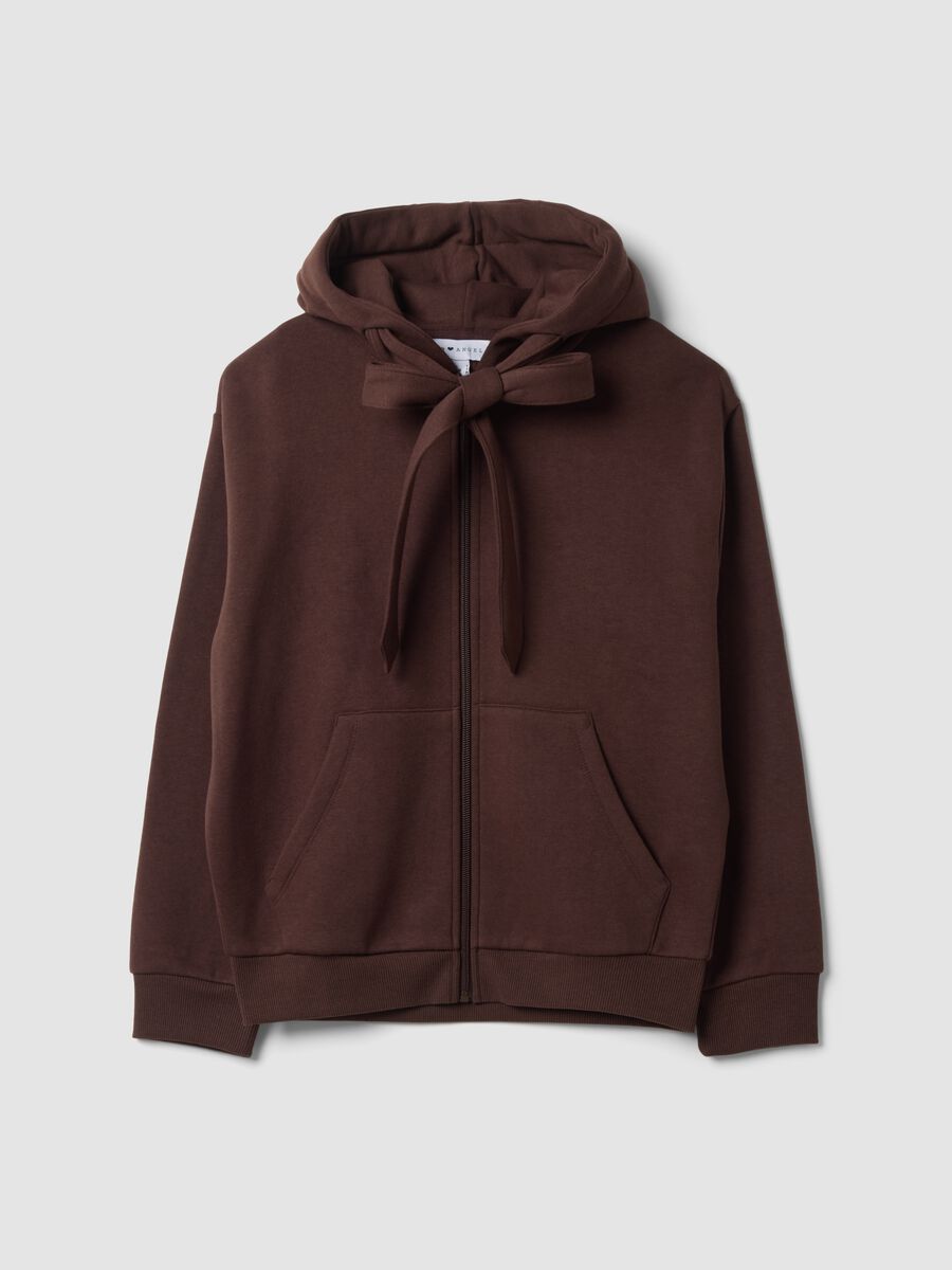 Brown hooded sweatshirt with bow, relaxed fit_0