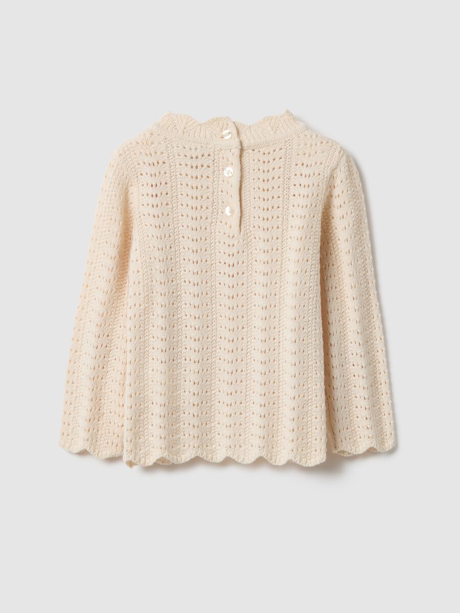 Beige pure cotton perforated jumper for girls, regular fit with embroidery_1