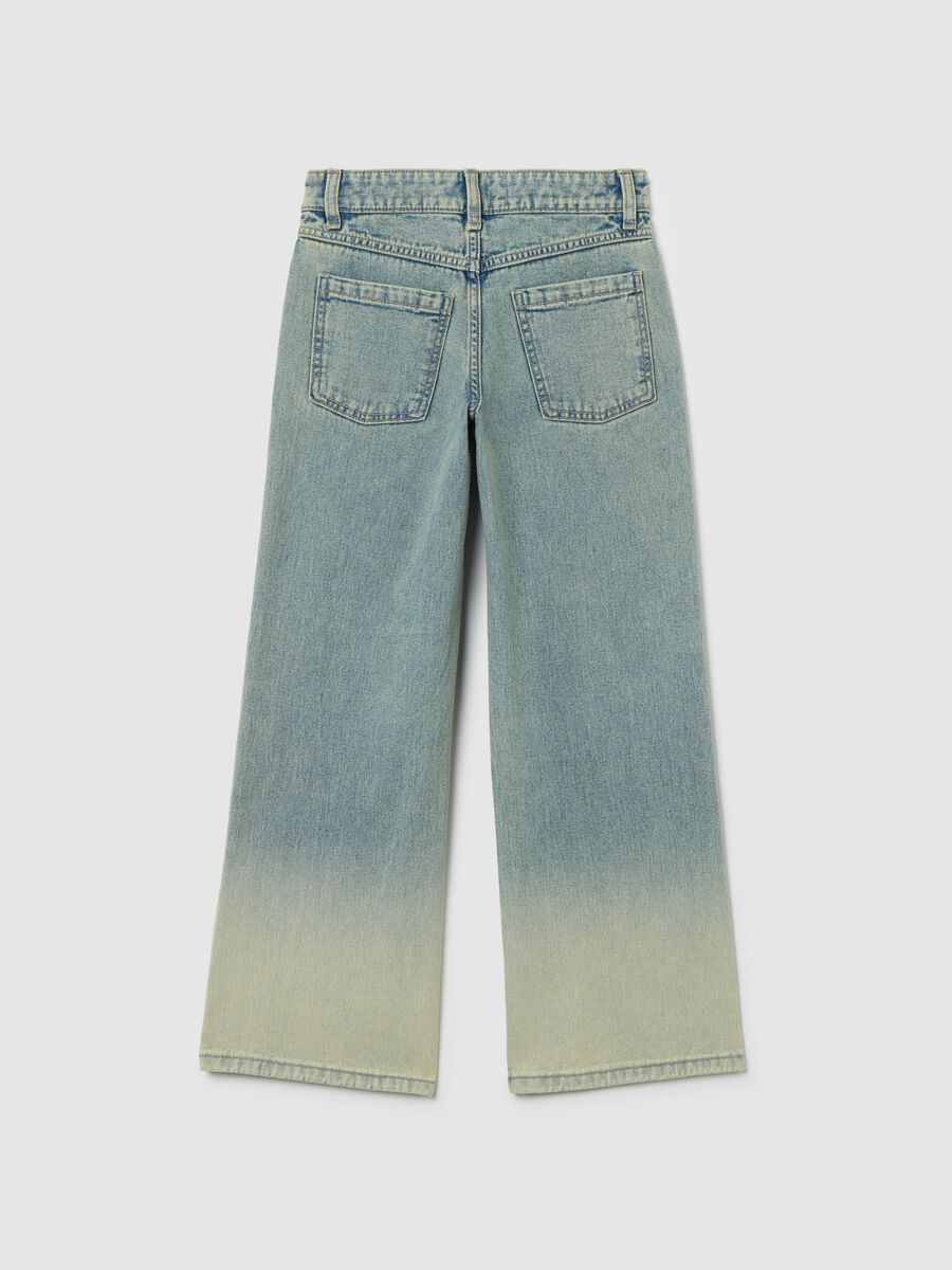 Jeans a gamba larga blu da ragazze in puro cotone denim_4