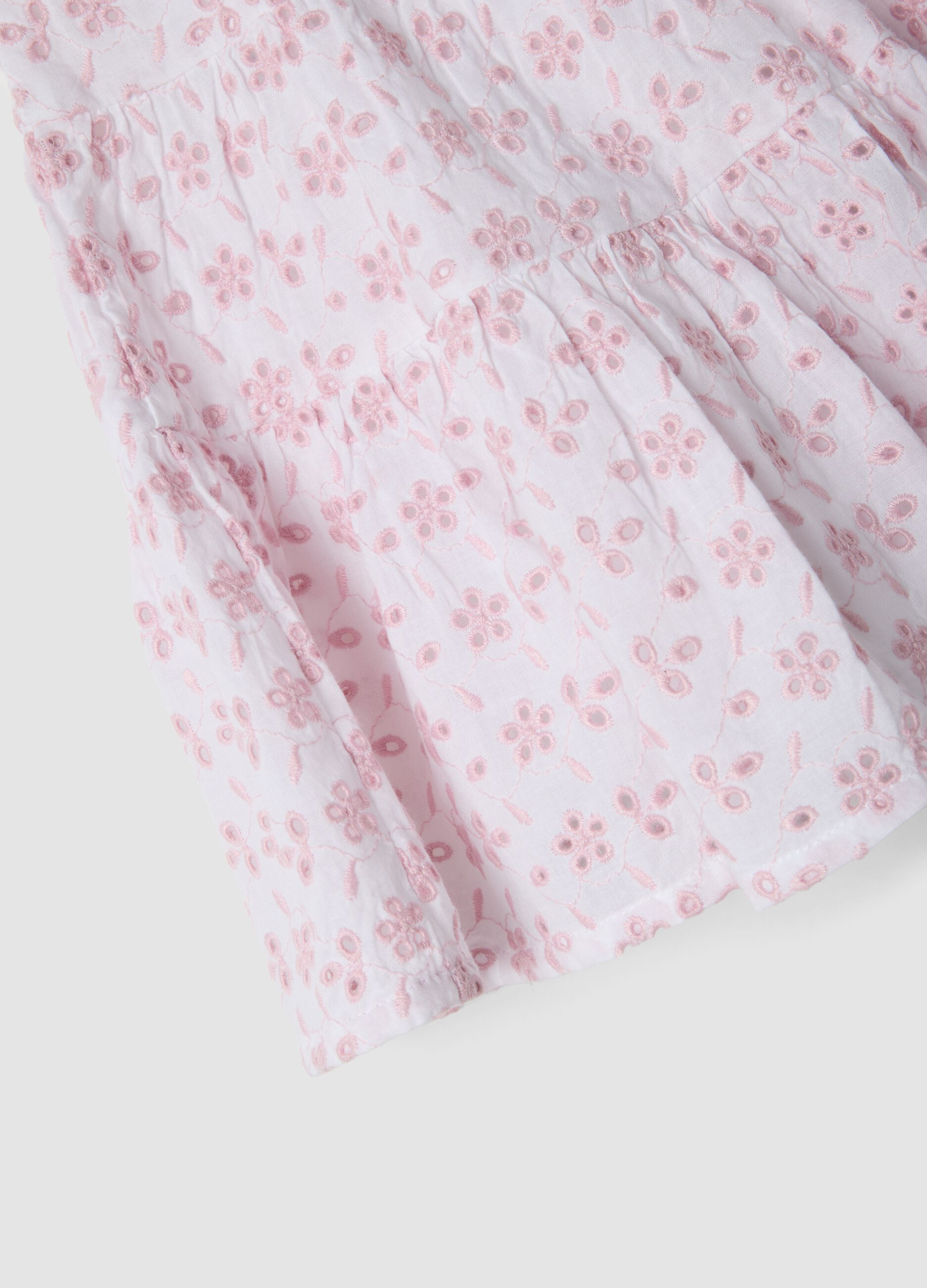 Pink mini skirt in pure cotton with Broderie Anglaise embroidery