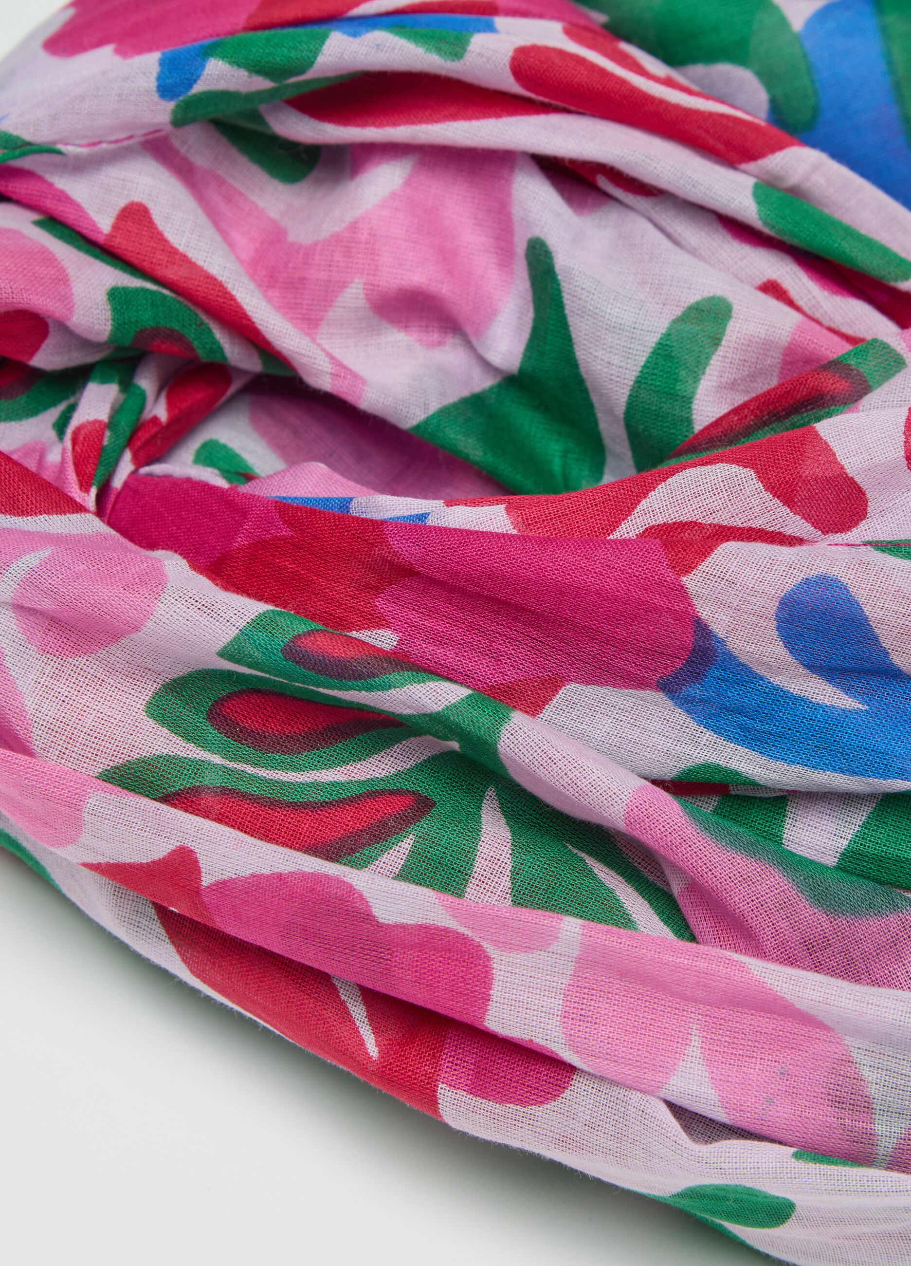 Foulard in cotone con stampa floreale rosa