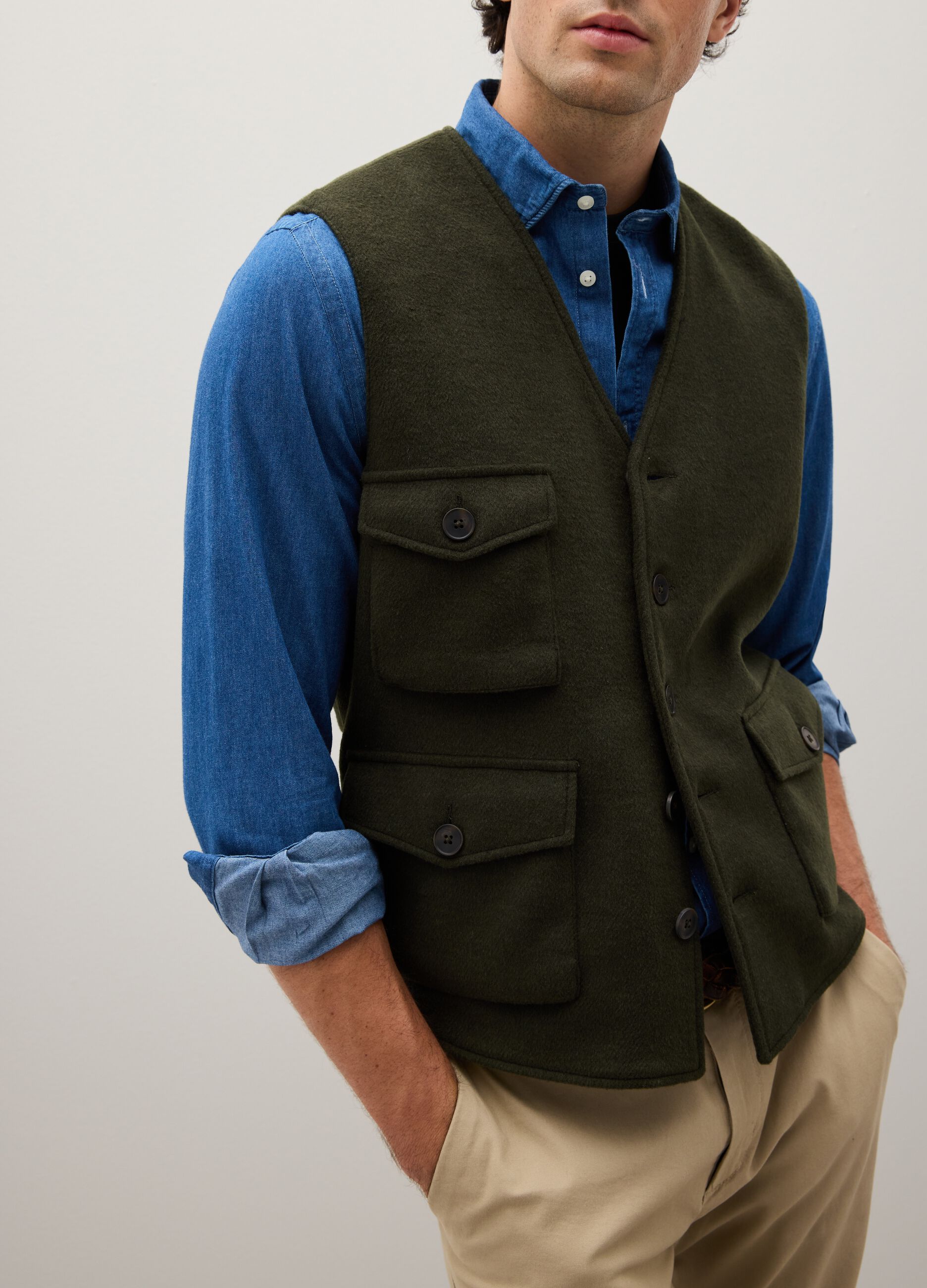 Green Vest with Multiple Pockets