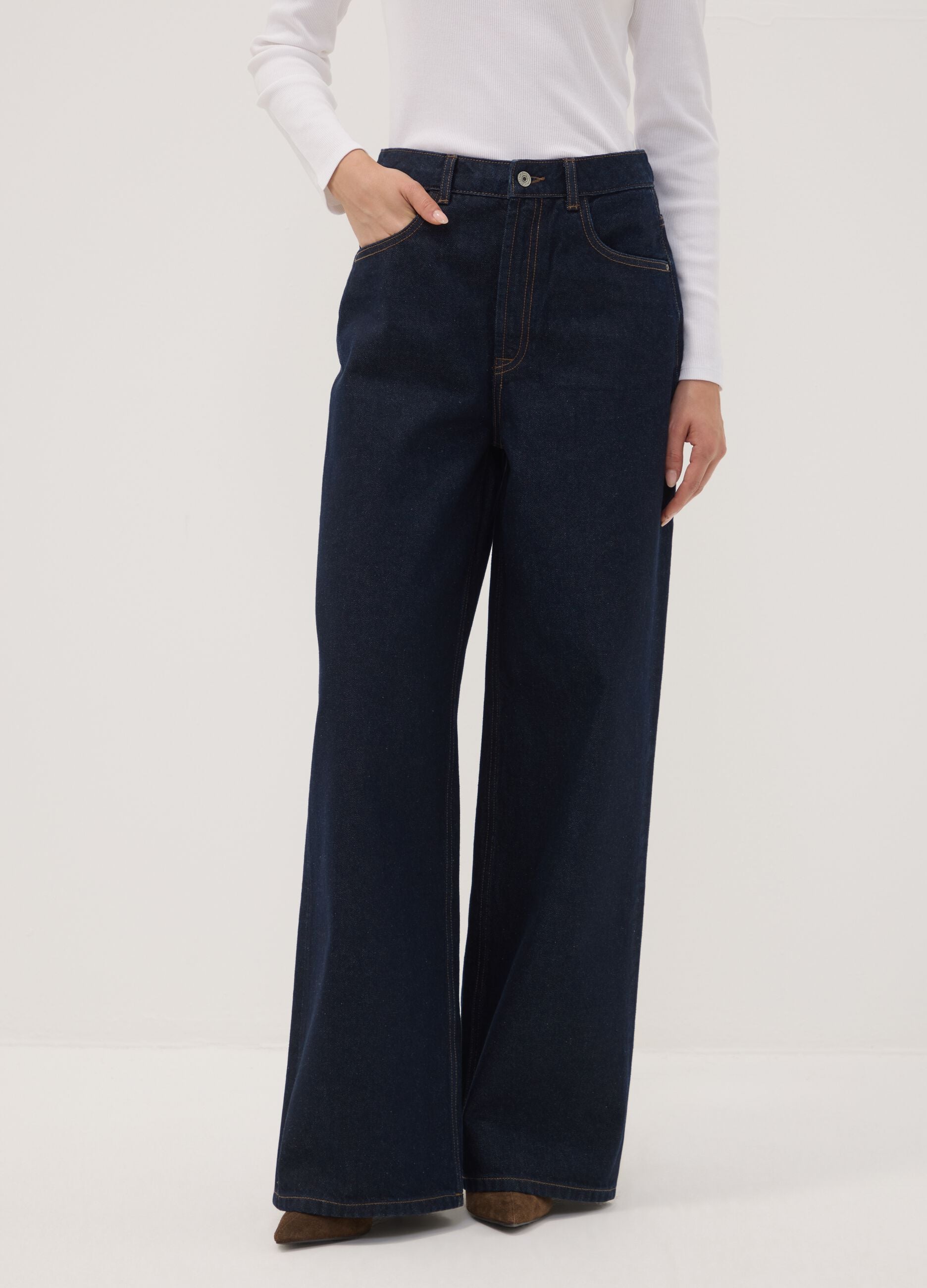 Blue wide-leg jeans in pure cotton