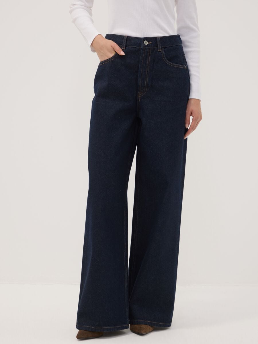 Blue wide-leg jeans in pure cotton_1