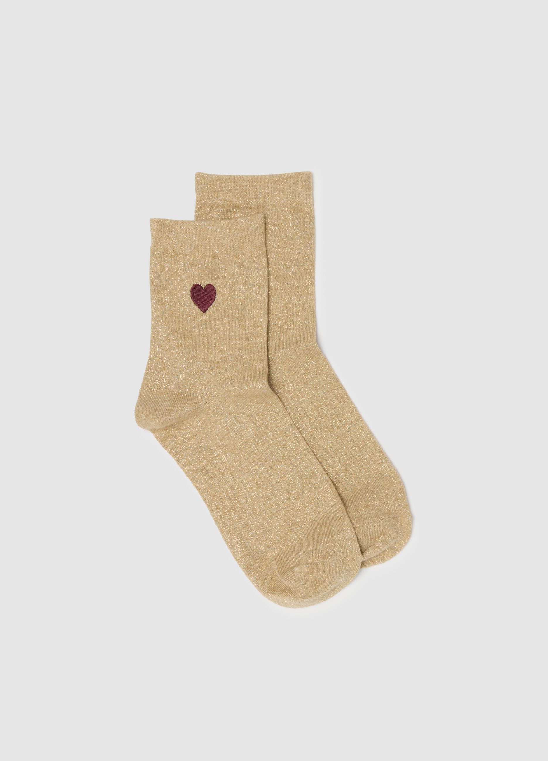 Beige cotton blend socks with heart