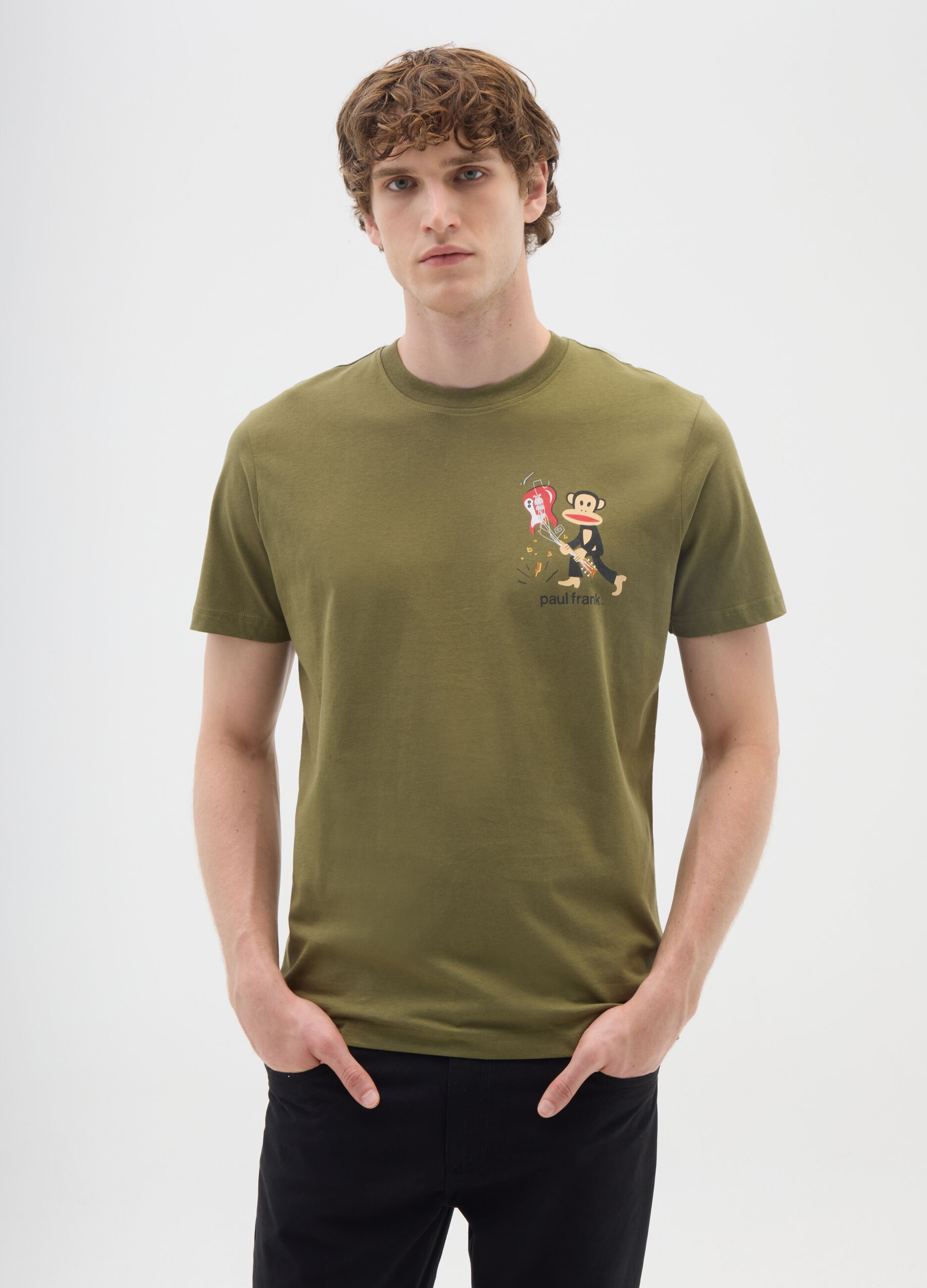 Green crew neck short sleeve t-shirt in pure cotton regular fit