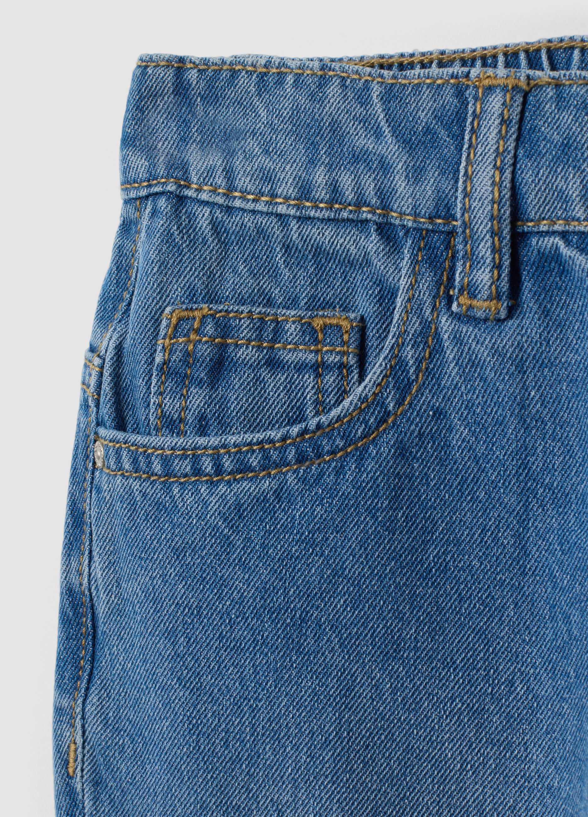 Light Blue Pure Cotton Wide-Leg Jeans for Boys