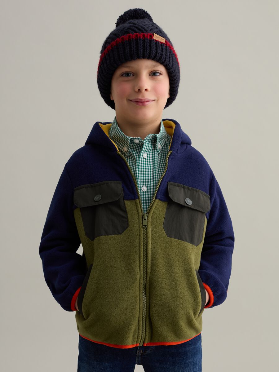 Full-zip colourblock sweatshirt in fleece with hood_0