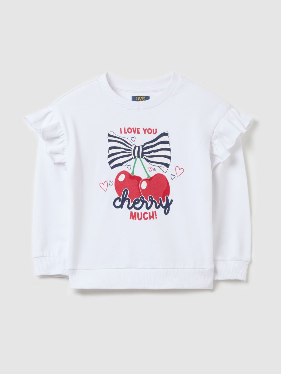 Sweatshirt with flounce and "I love you cherry much” print_0