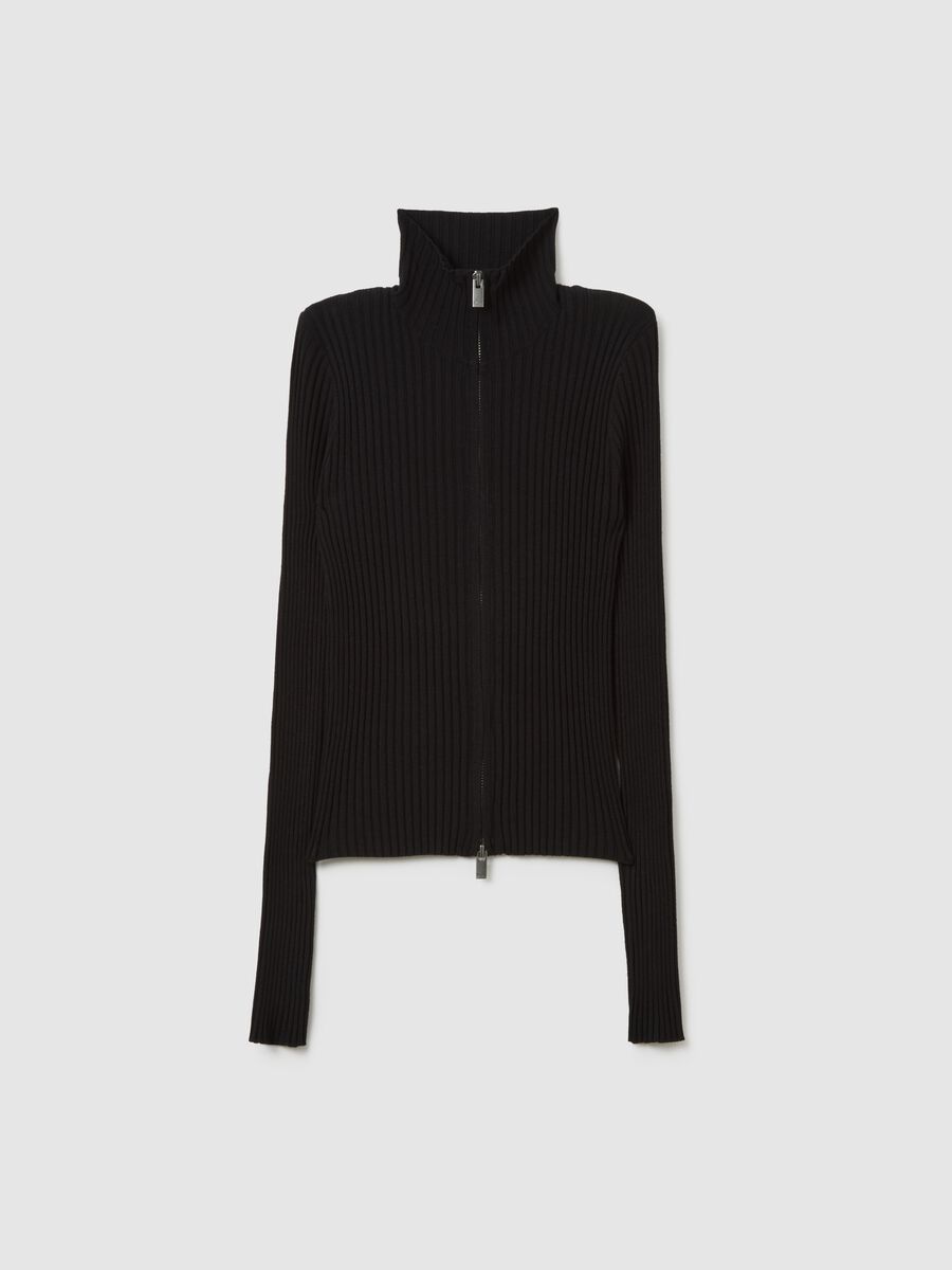 Full-Zip Ribbed Knit Black_6