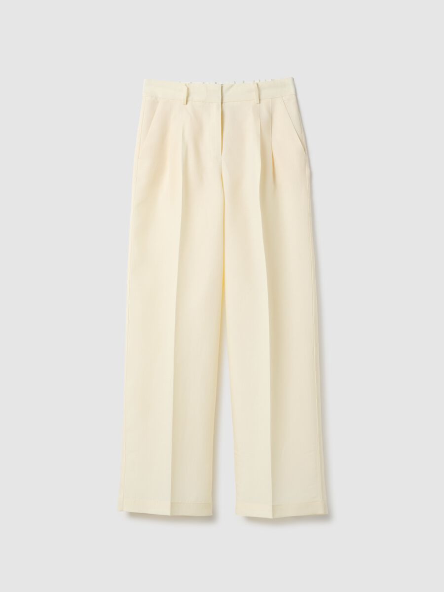 Elegant beige Lyocell and linen wide leg trousers_4