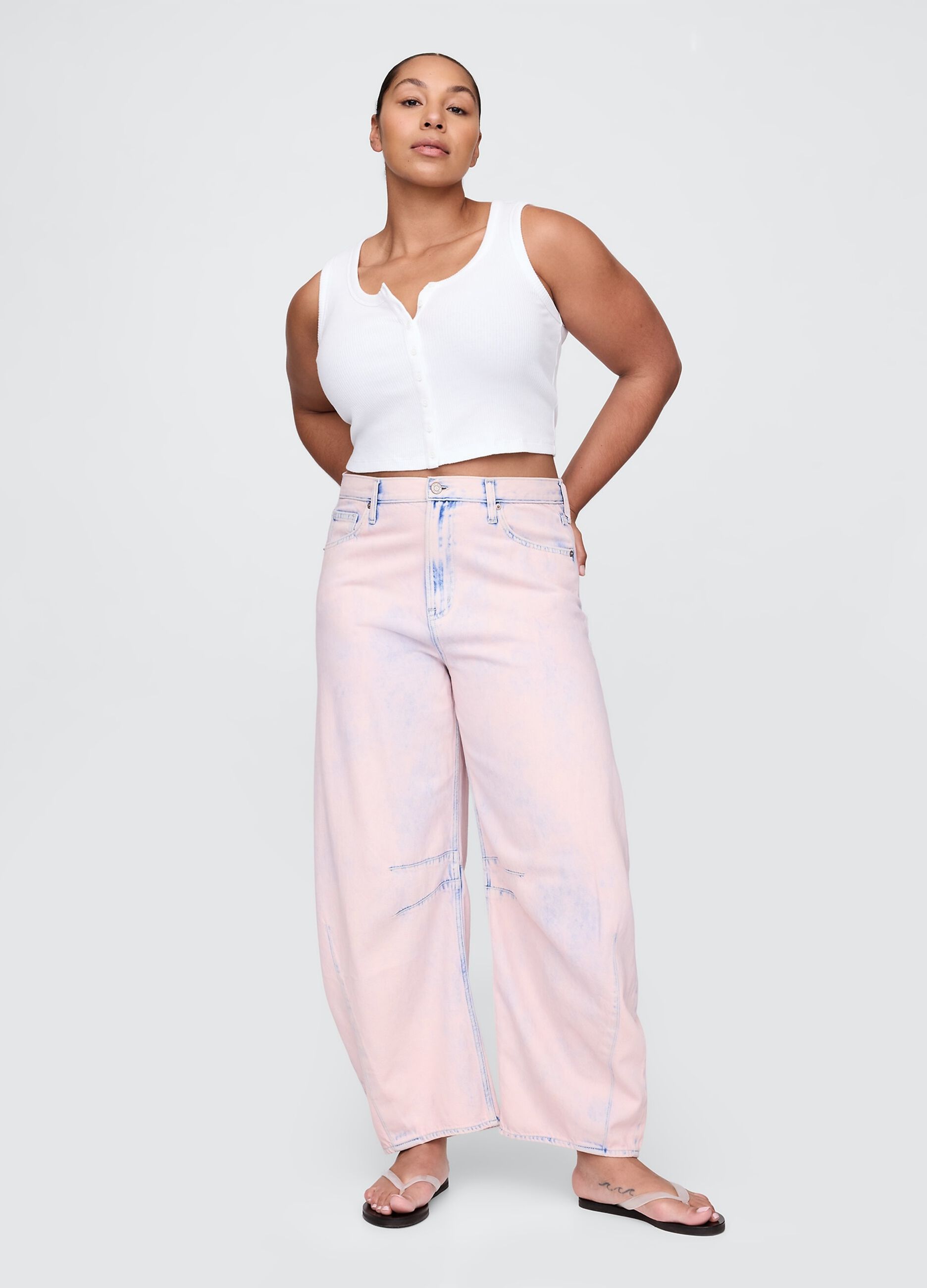 Shaded Pink Wide Trousers with Denim Effect