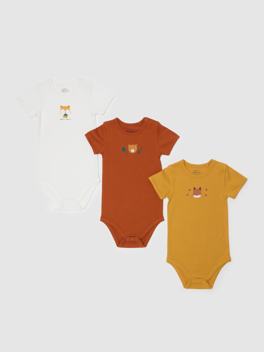 Three-pack organic cotton bodysuits with animals print_0