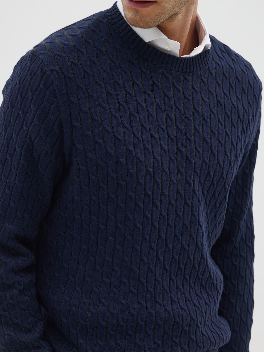 Blue Cotton Jacquard Knit Sweater_3