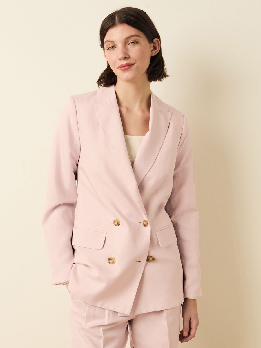 Double-breasted blazer in Lyocell and linen_1
