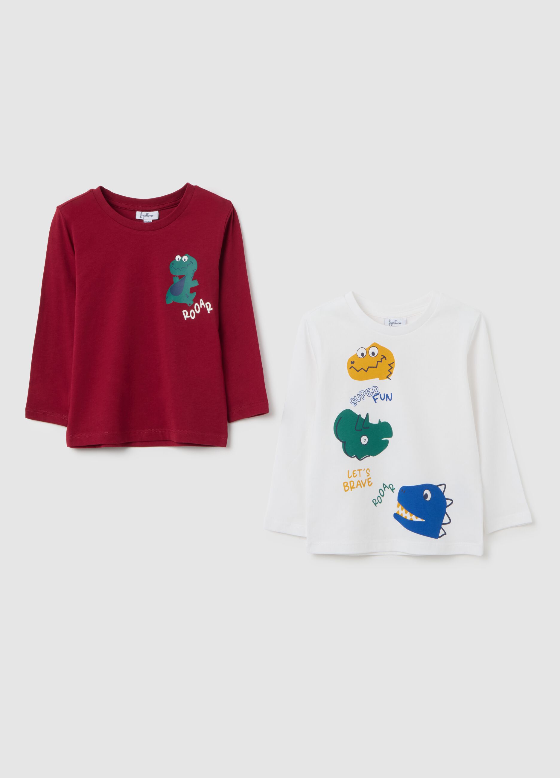 White long sleeve T-shirt with dinosaur print
