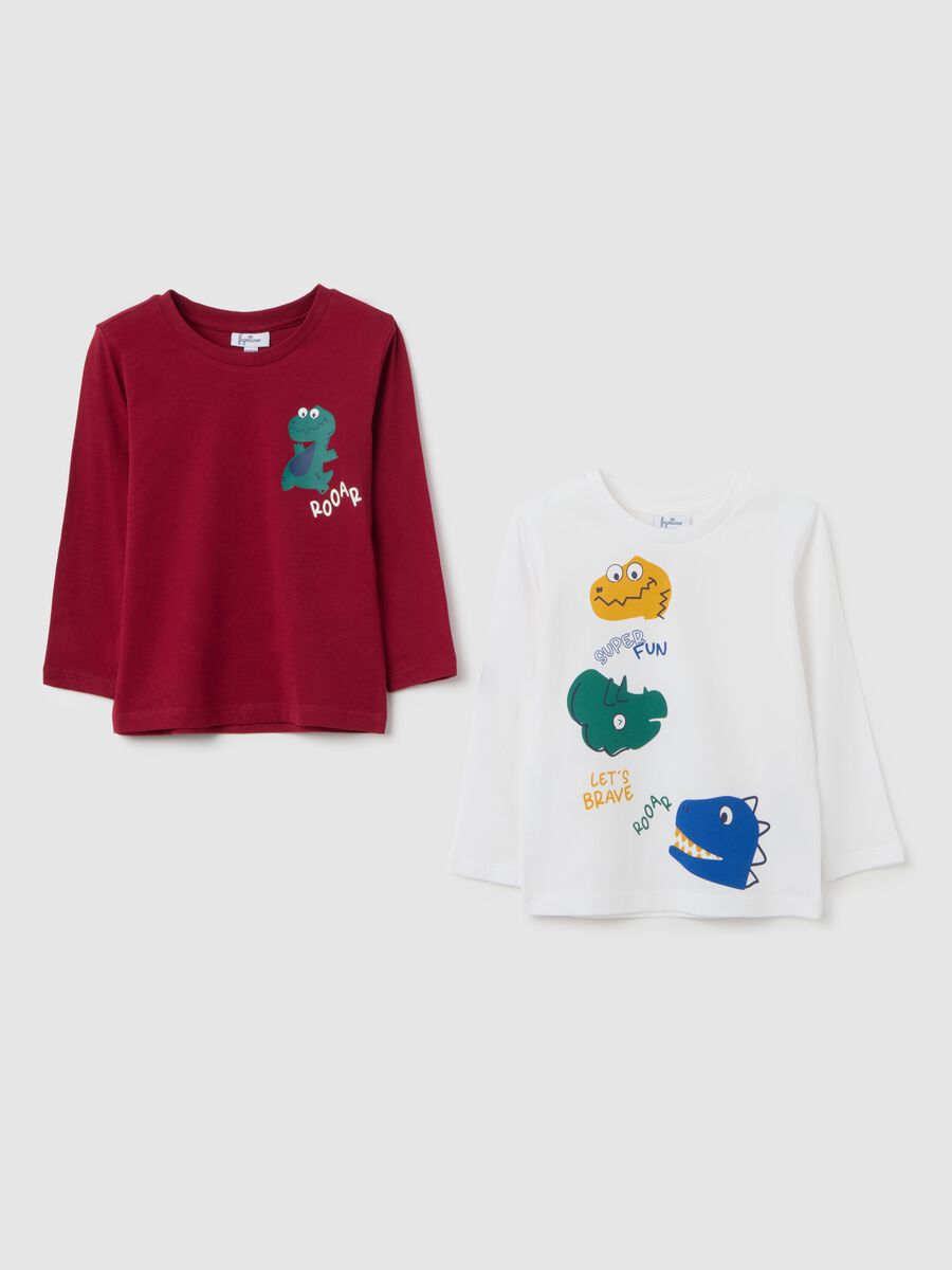 White long sleeve T-shirt with dinosaur print_0