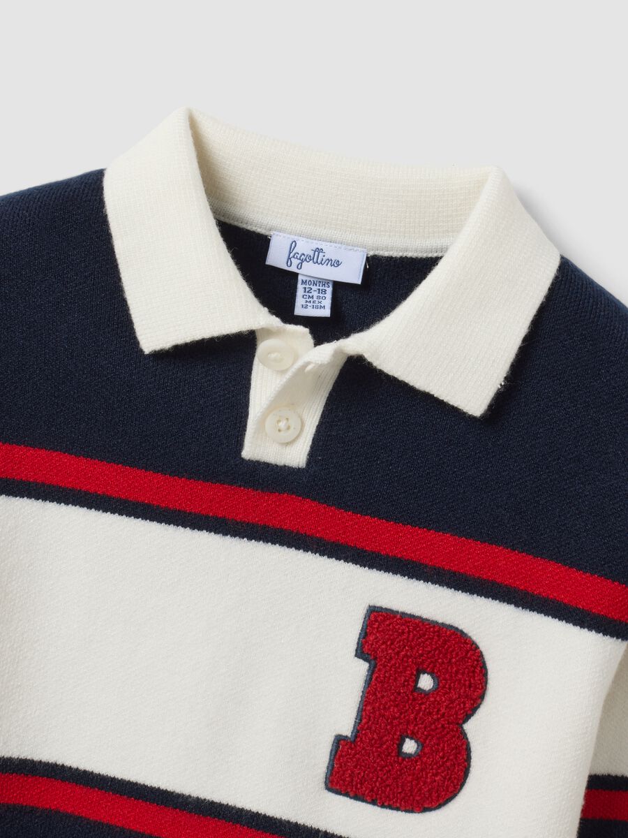Maglia blu in misto viscosa con girocollo a righe per bimbo_3