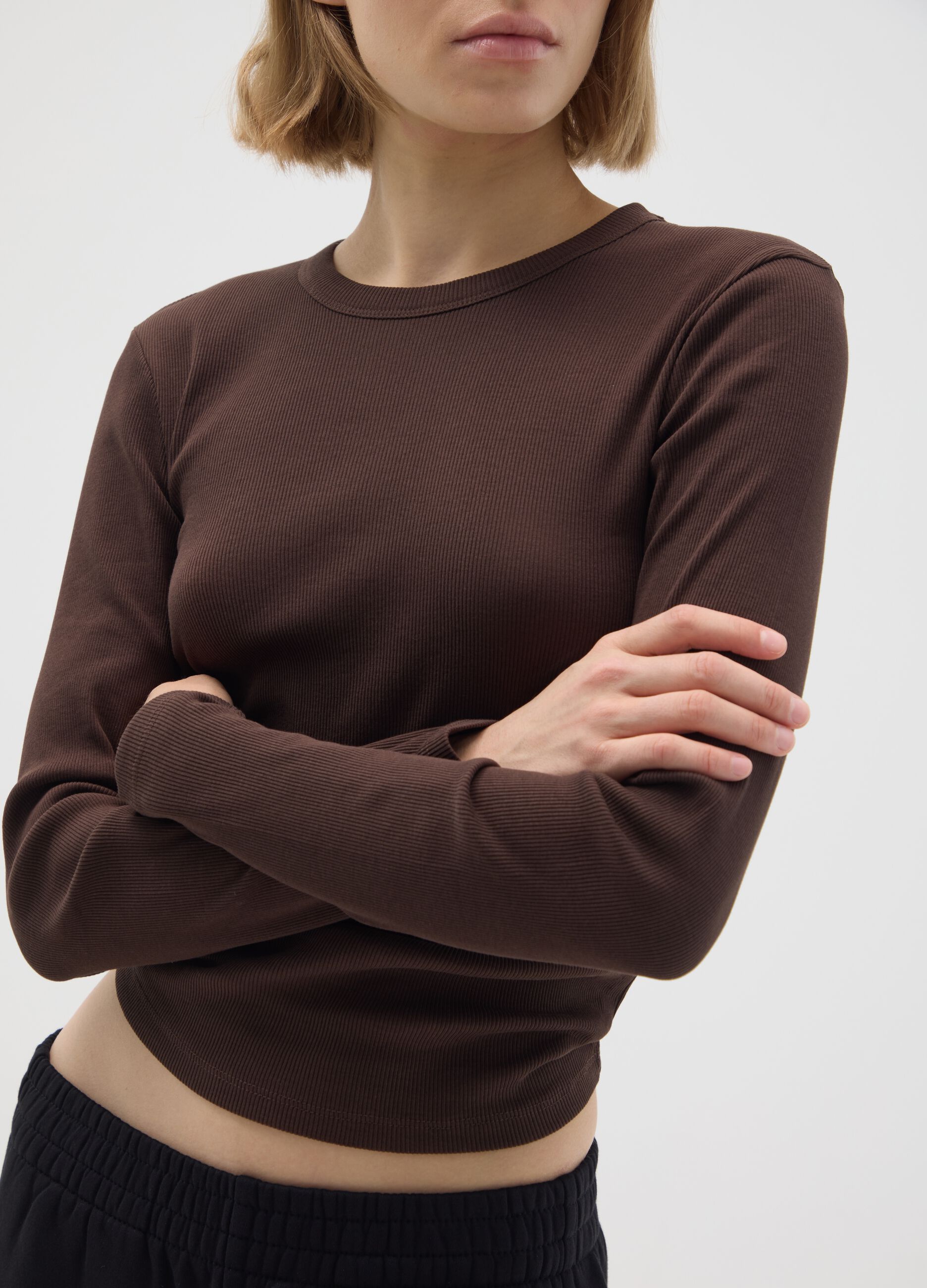 Brown regular fit pure cotton sweater
