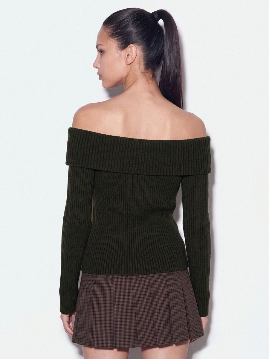 Green fitted stretch-wool boat-neck top_3