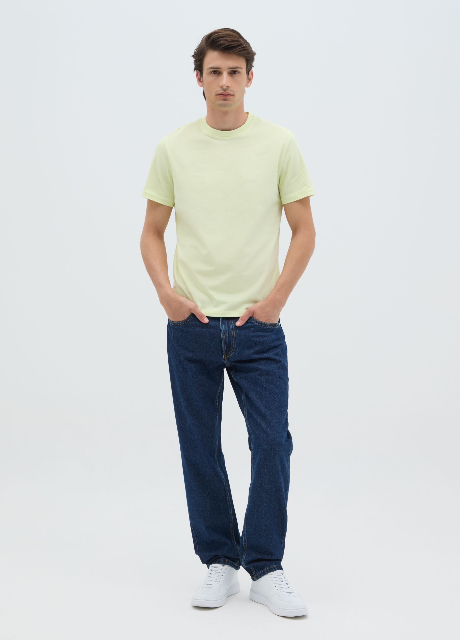 Men's regular fit green pure cotton T-shirt