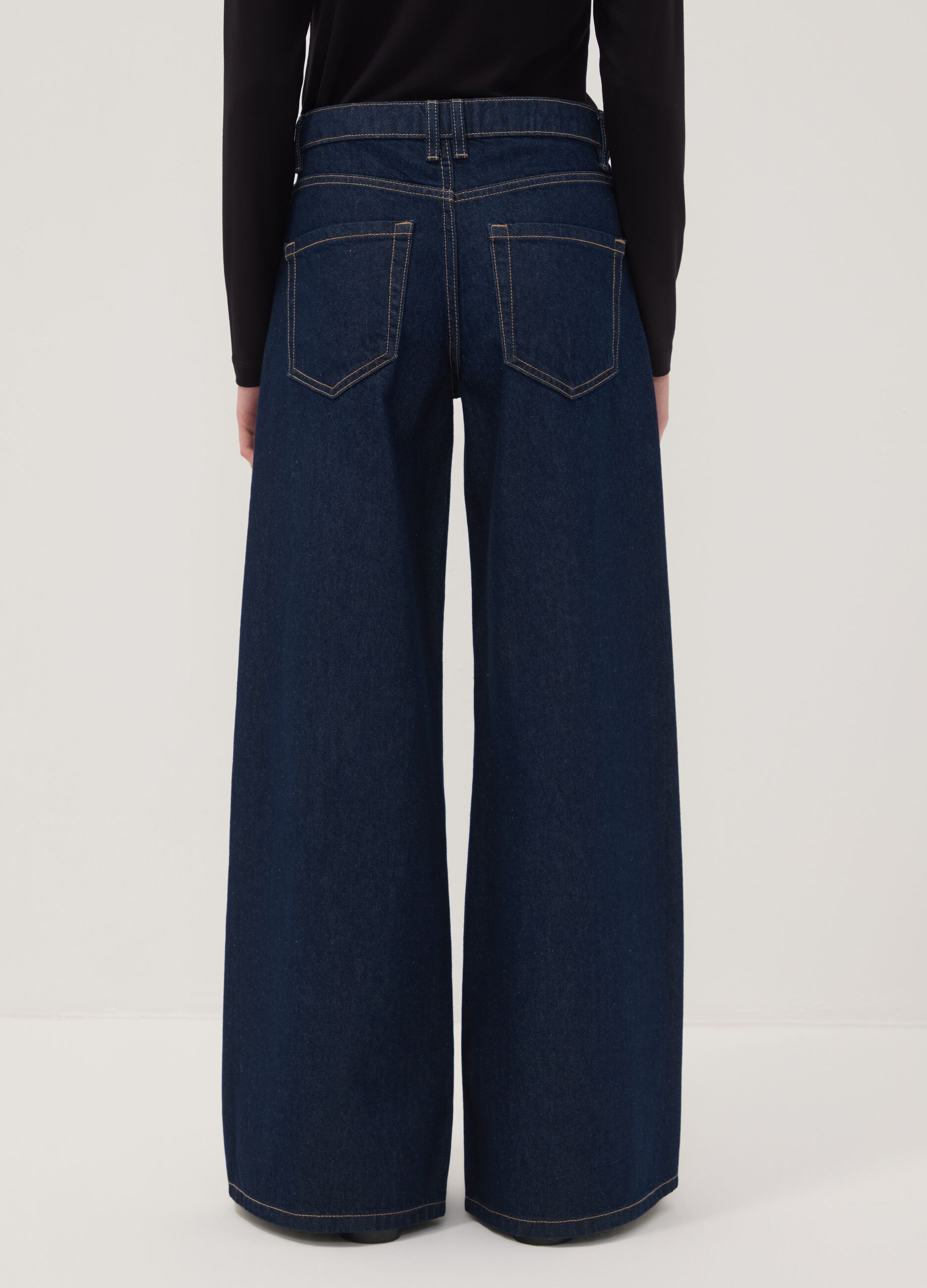 Blue pure cotton wide-leg jeans