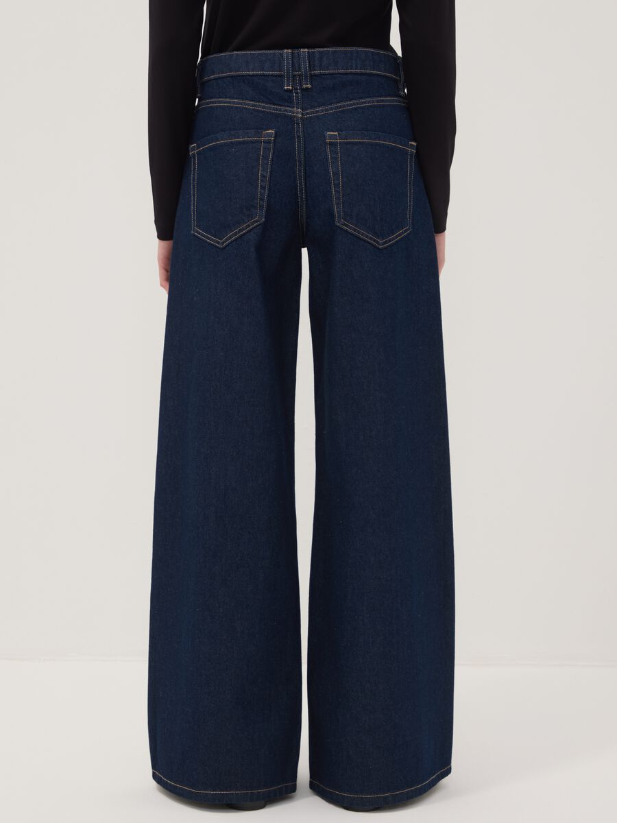 Blue pure cotton wide-leg jeans_2