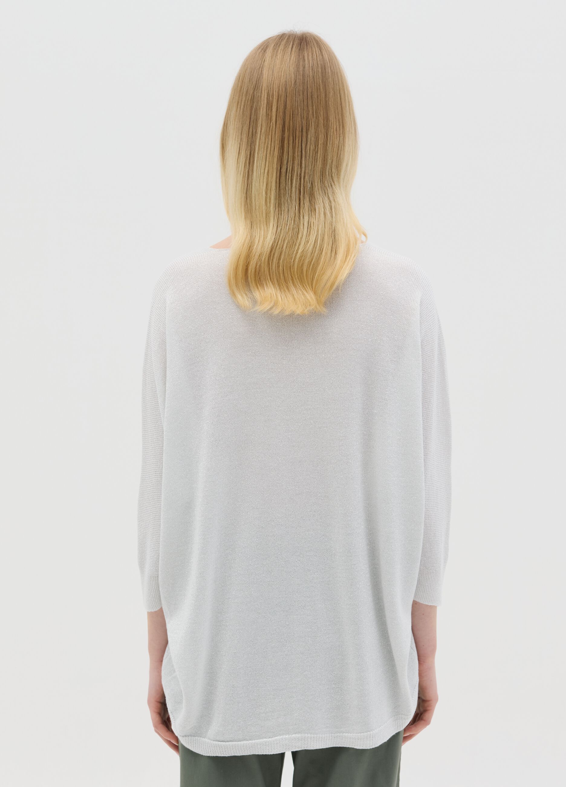 Grey lurex top with three-quarter sleeves