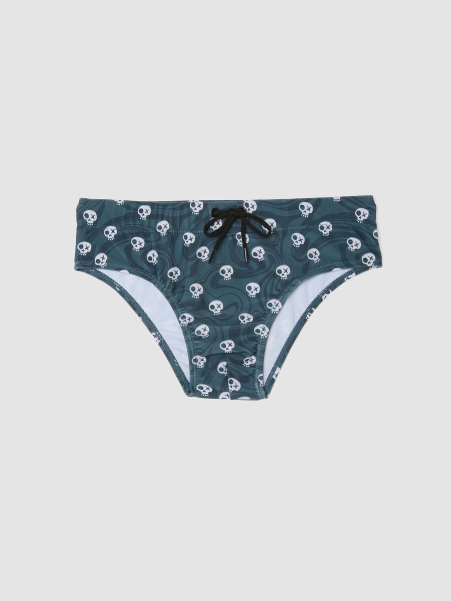 Blue stretch swim briefs with skull print_0