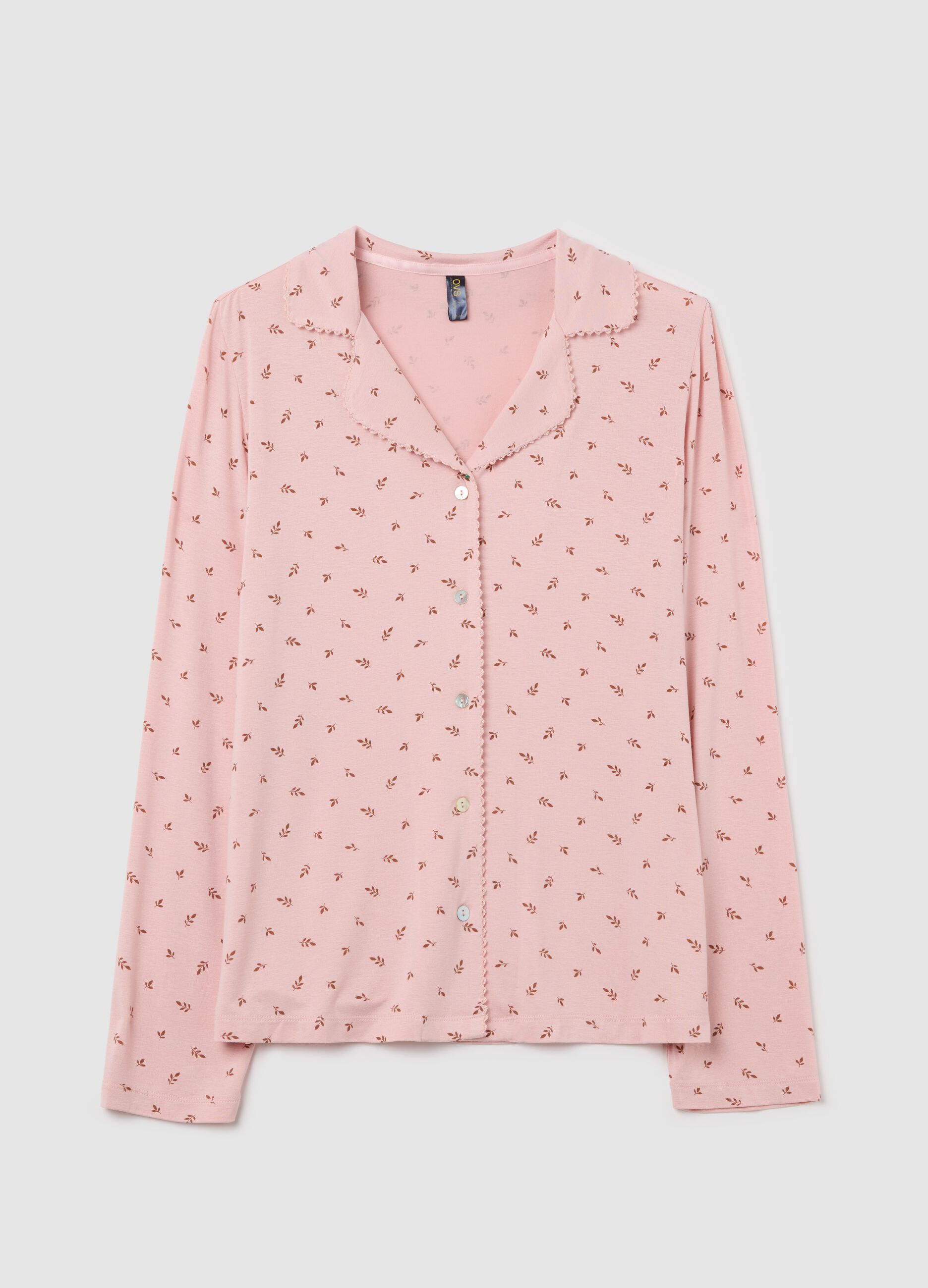 Top pigiama rosa con stampa foglioline