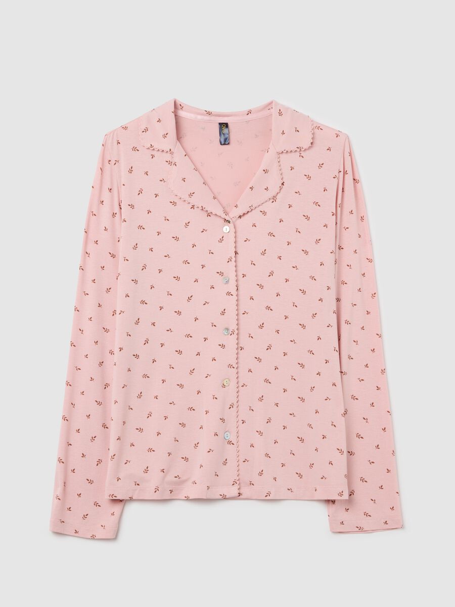 Pink pyjama top with small leaves print_4