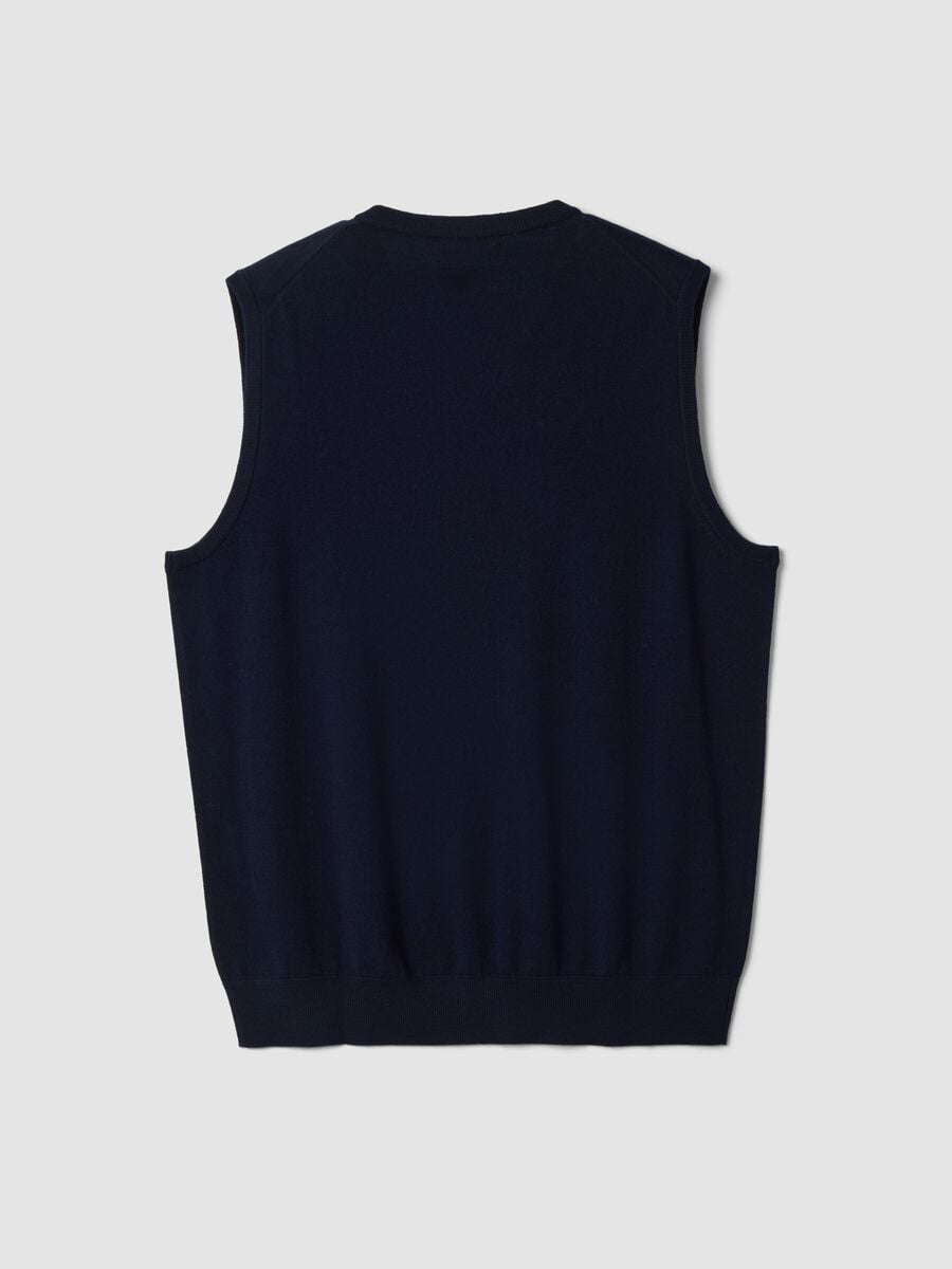 Navy blue pure merino wool gilet with deep V-neck, regular fit_2