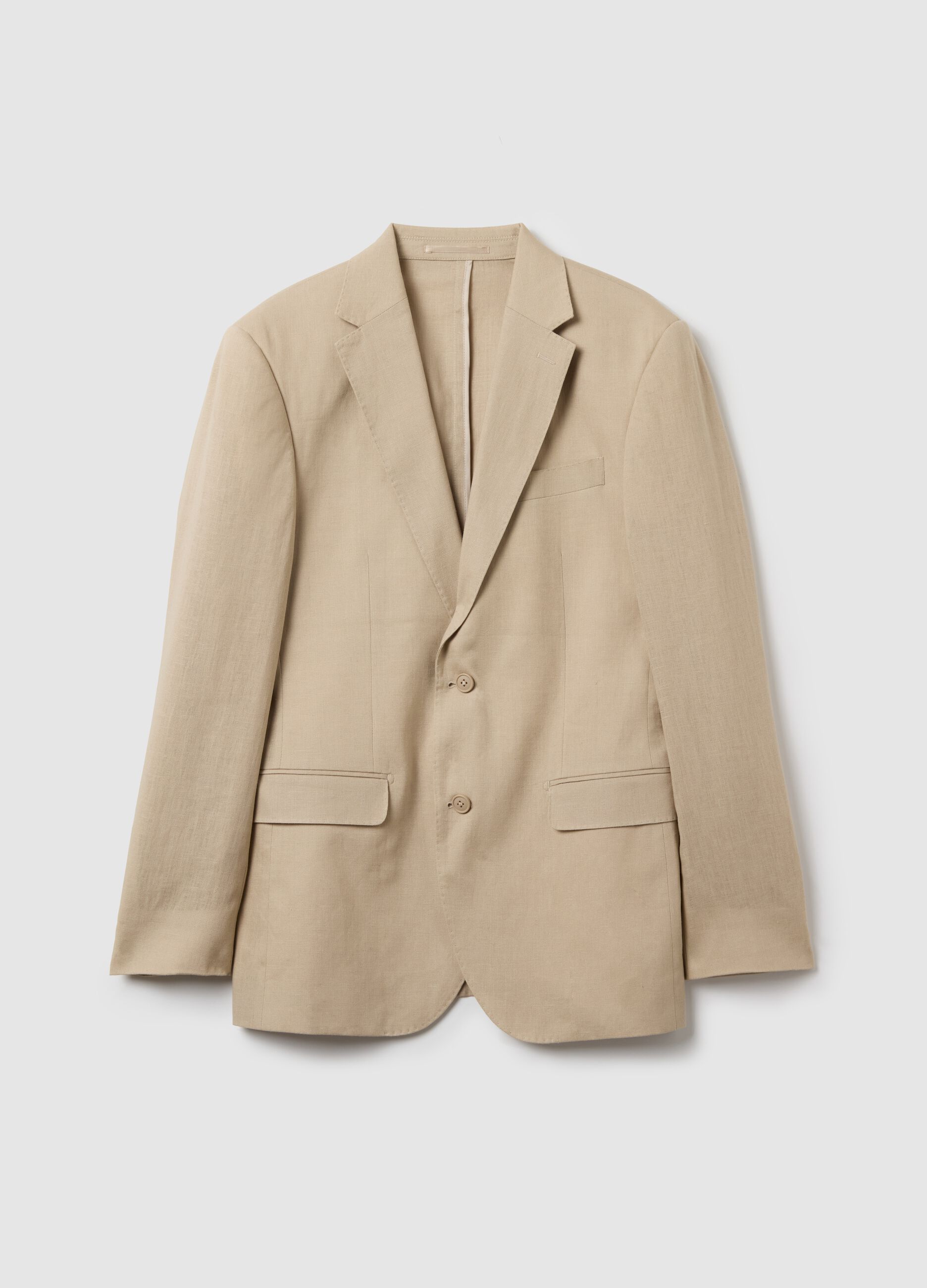 Contemporary regular-fit single-breasted blazer in linen