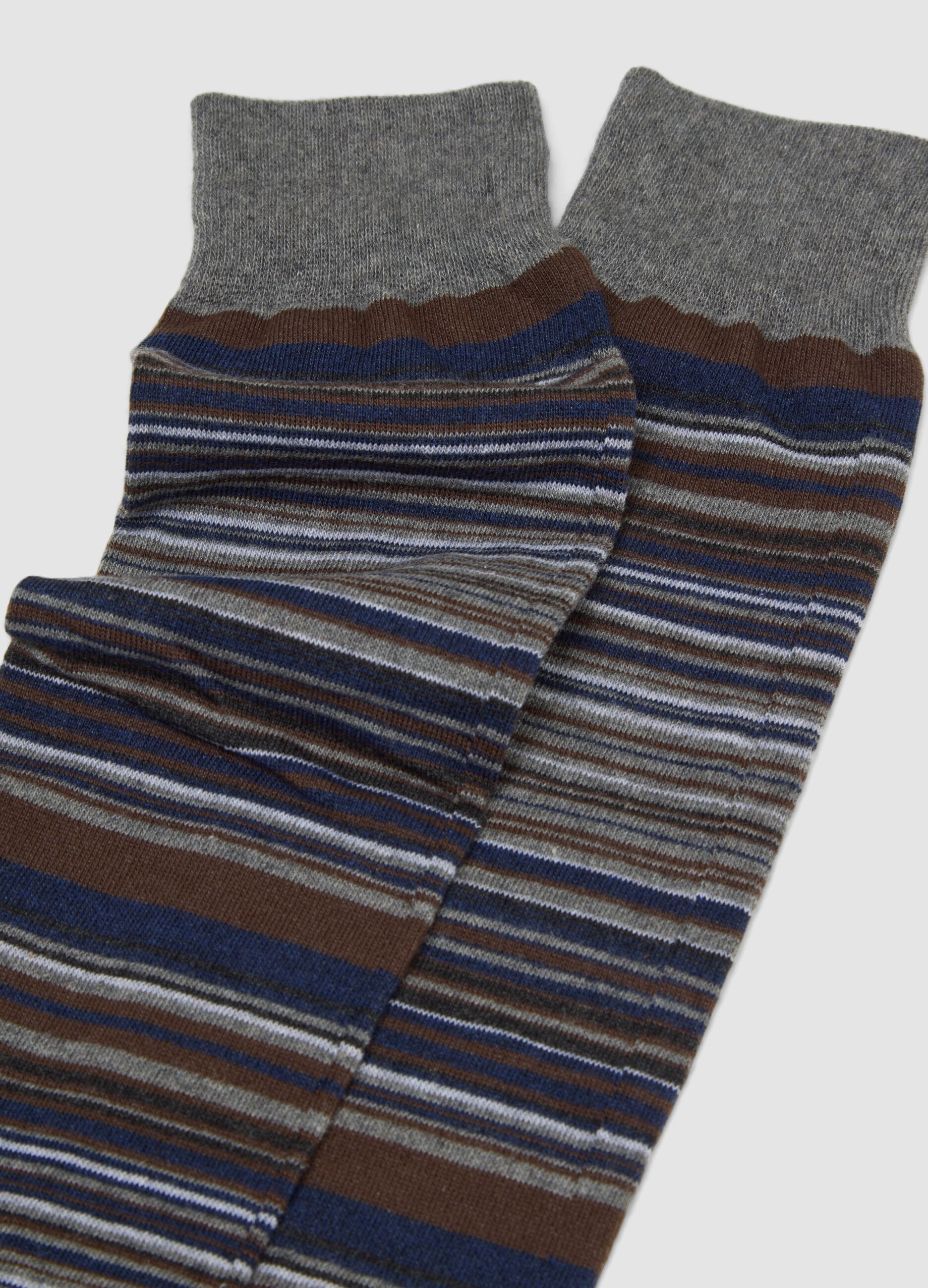 Grey striped long socks in stretch cotton