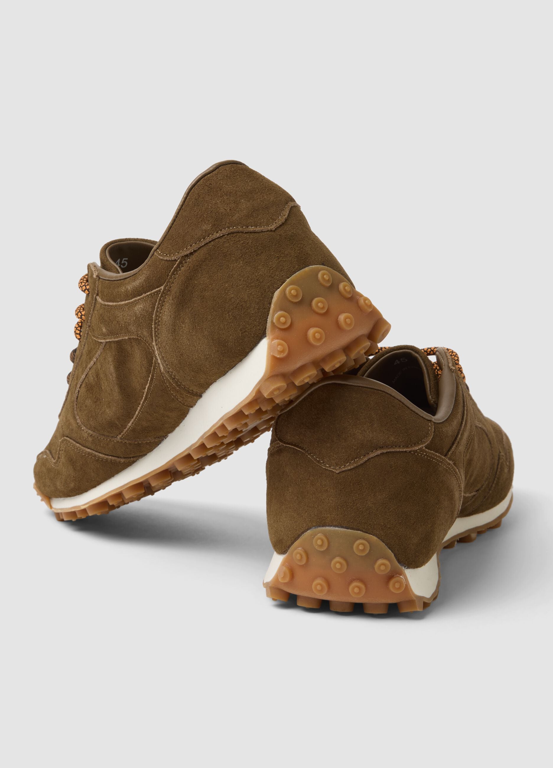 Brown genuine leather lace-up trainers