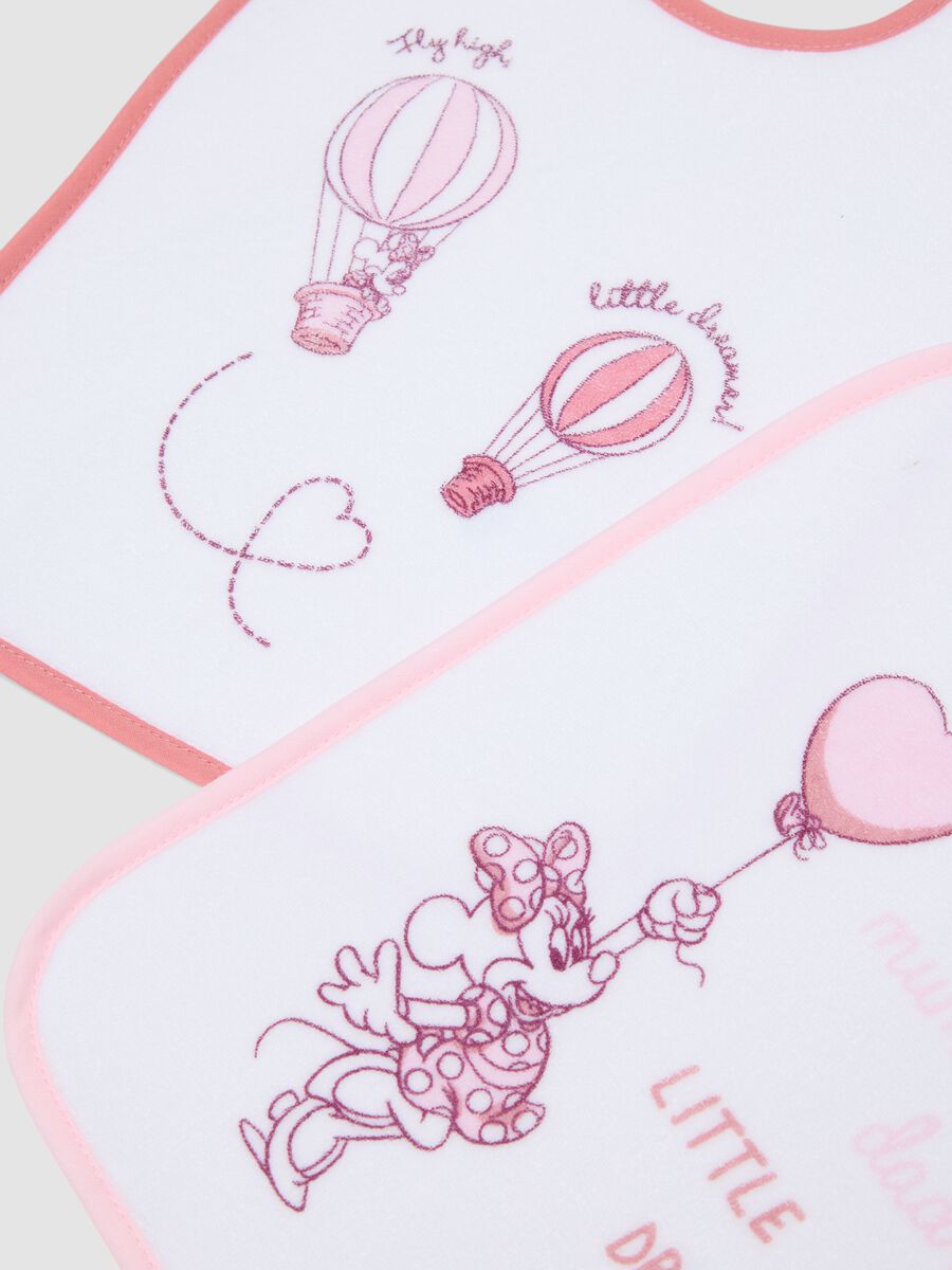 Tripack di bavette rosa e bianche in cotone organico con grafiche di Minnie per bimba_2