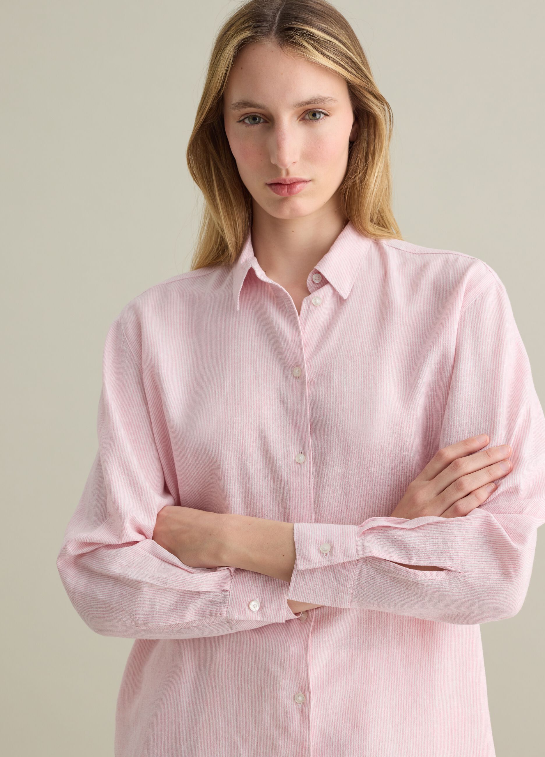 Pink regular shirt in linen and viscose