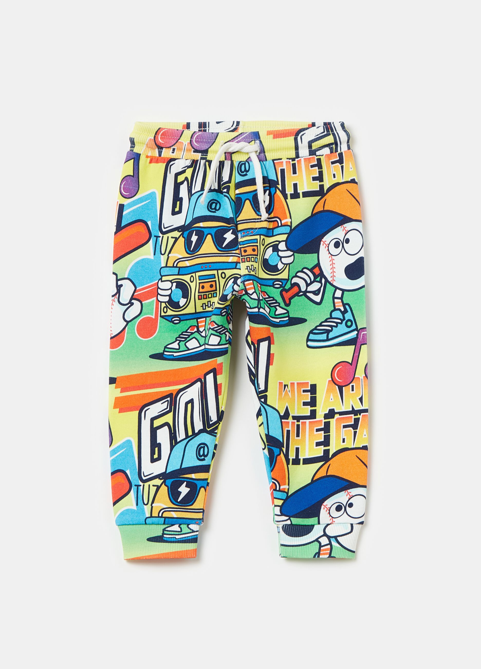 Joggers with drawstring and print