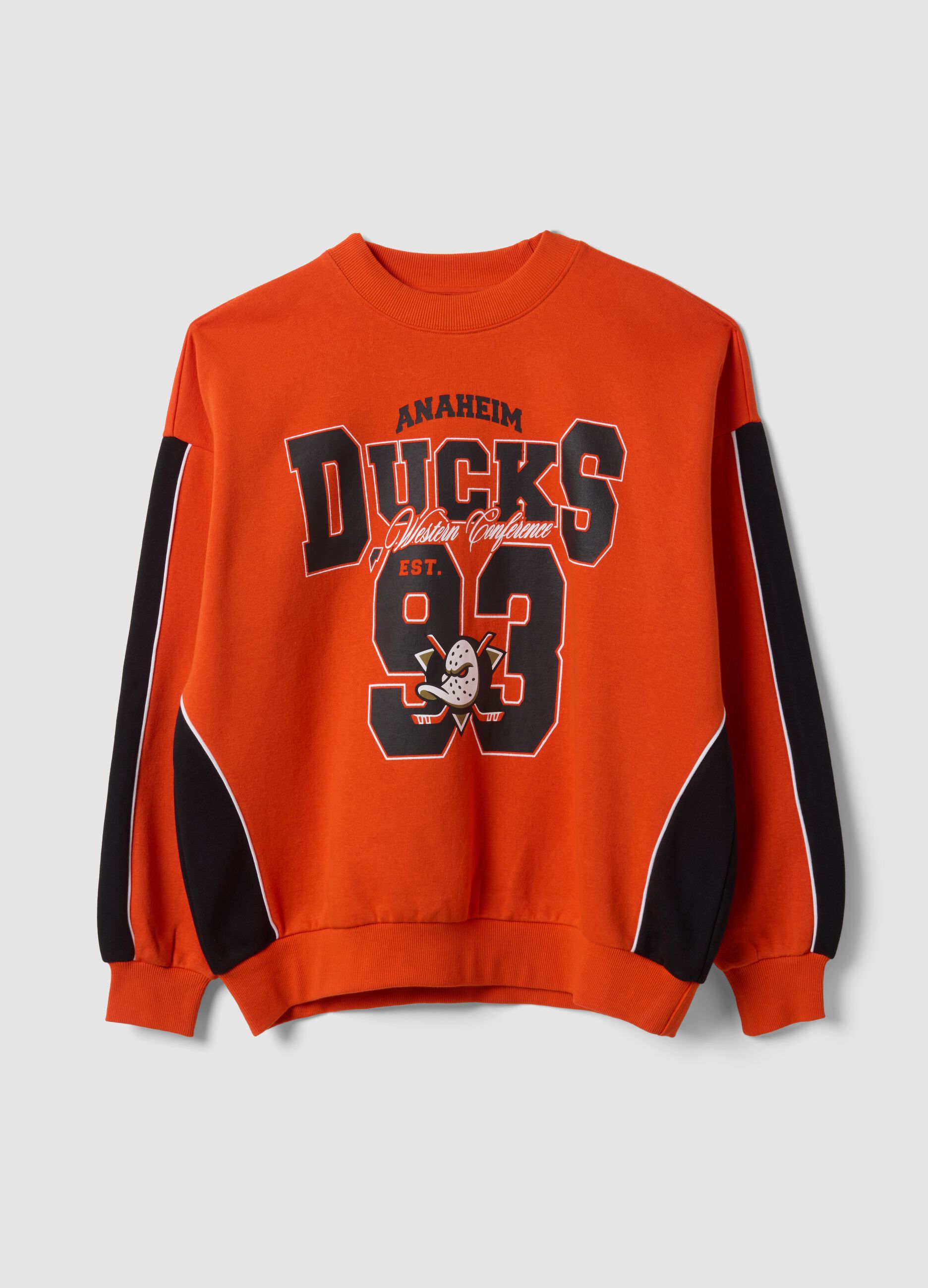 Red cotton-blend sweatshirt with Anaheim Ducks print