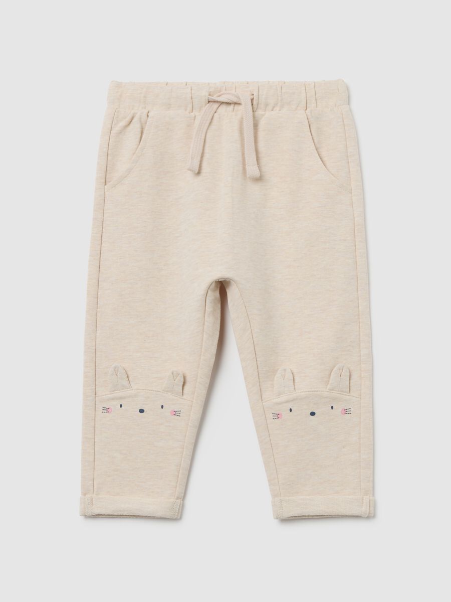 Beige cotton toddler girls' trousers with regular fit_0