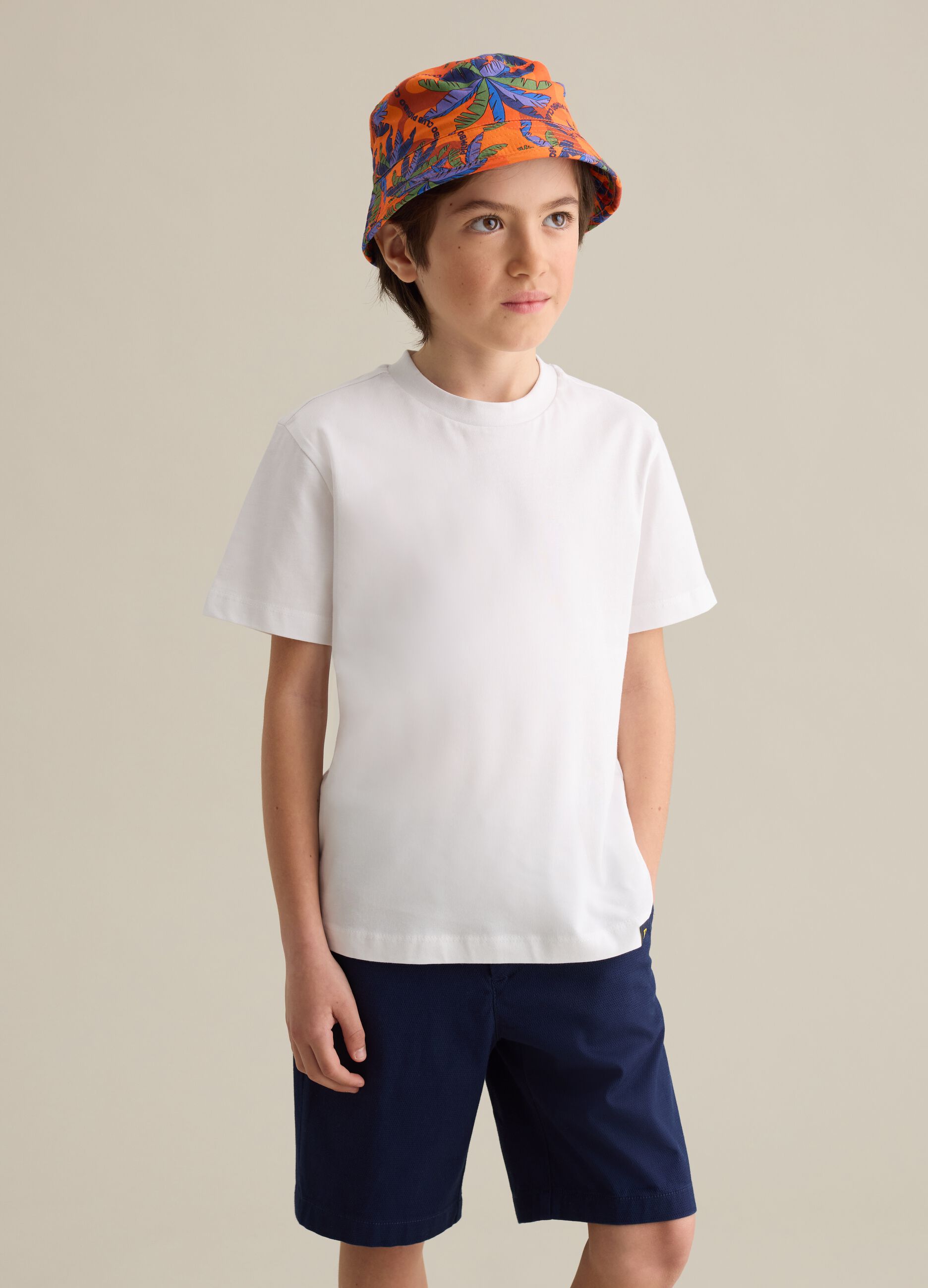 Orange fishing hat with palms print