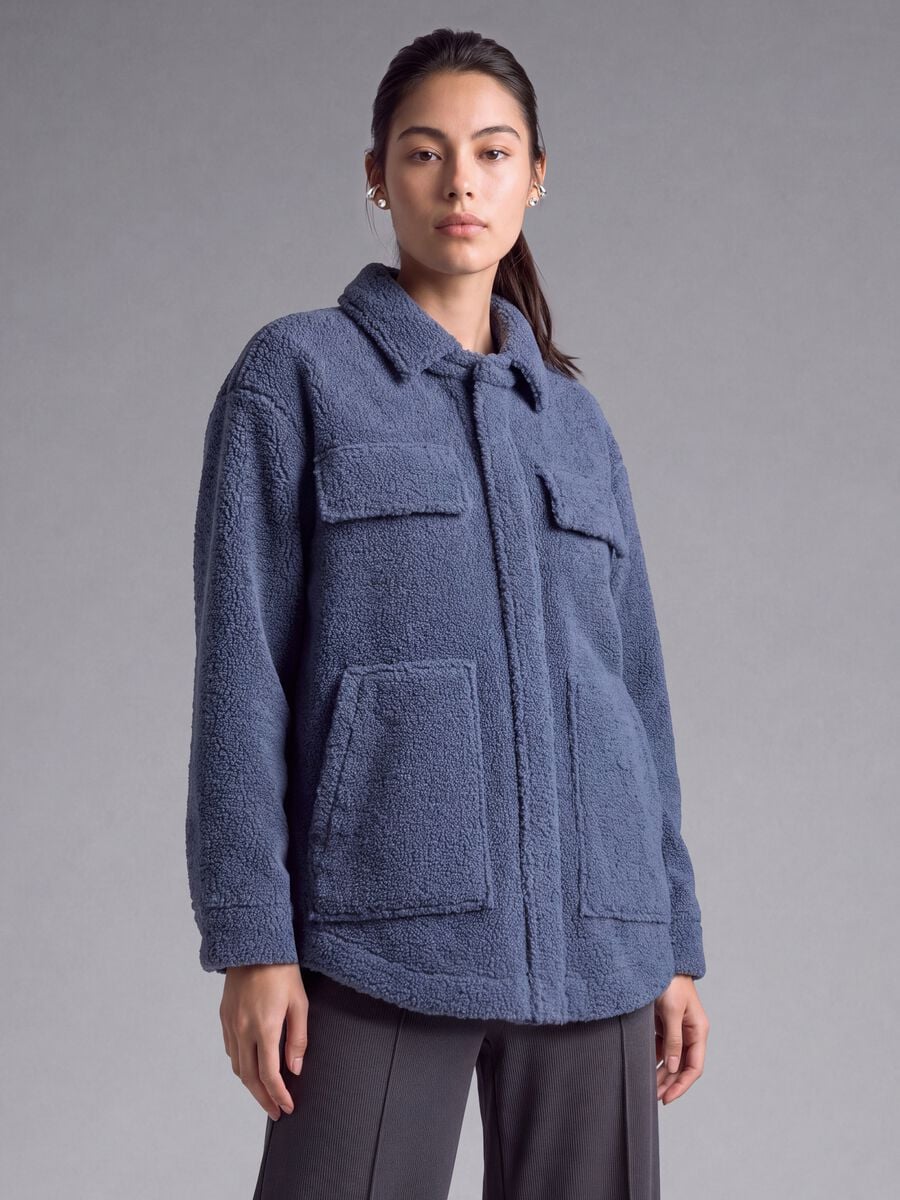 Shacket blu in sherpa con bottoni relaxed fit ALTAVIA STUDIO_1
