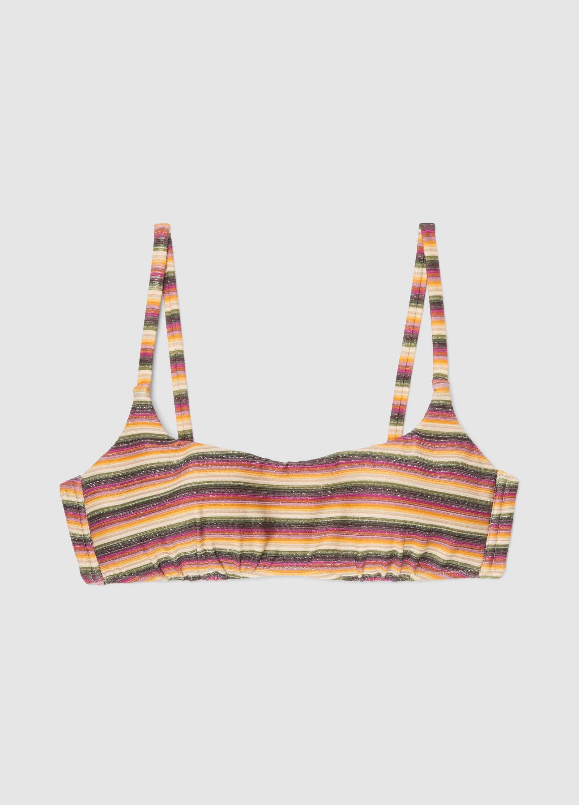 Multicoloured striped stretch-fabric bralette bikini top