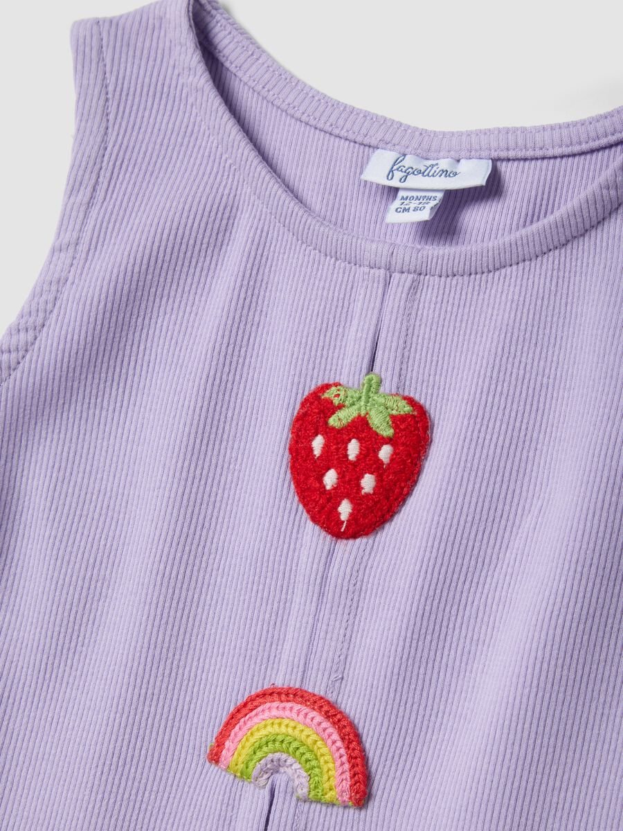 Regular fit purple stretch cotton tank top for girls with embroidery_2