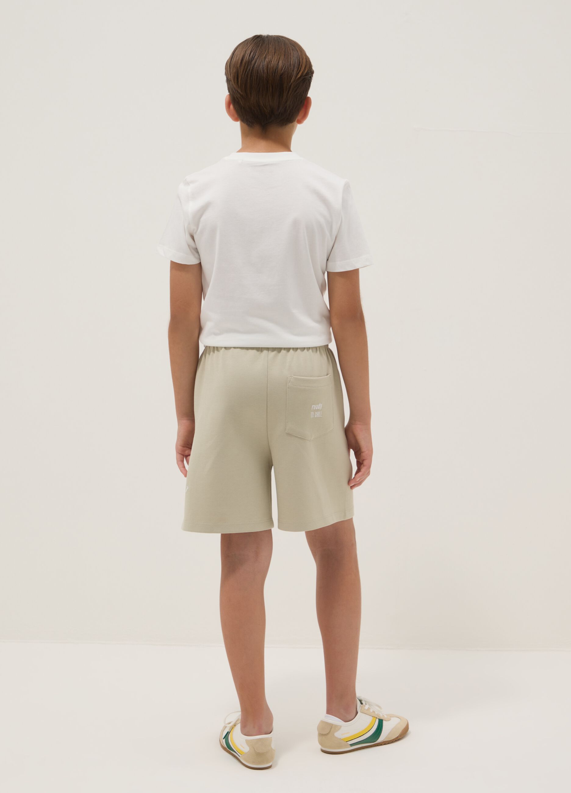 Beige cotton-blend shorts with elasticated waist
