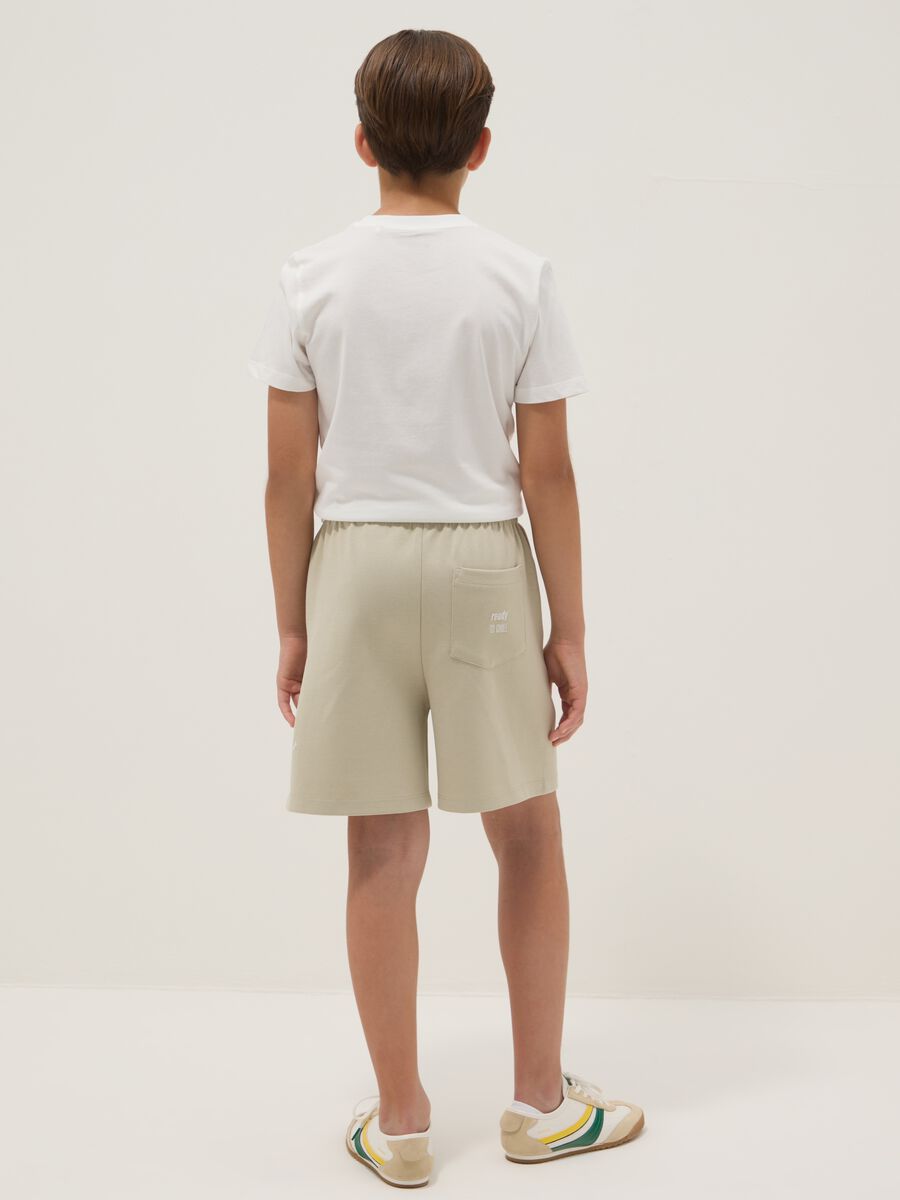 Beige cotton-blend shorts with elasticated waist_1