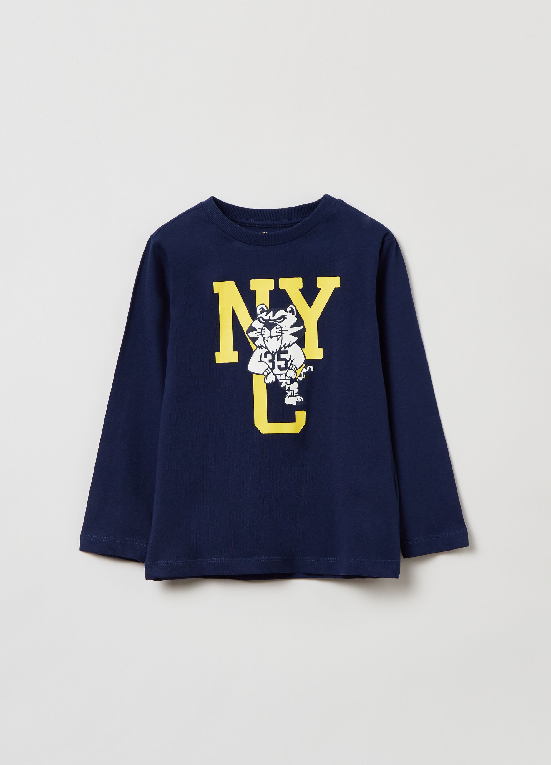 Long-sleeved T-shirt with tiger print