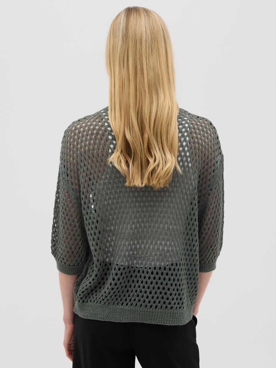 Green perforated jumper in acrylic and polyamide blend_2