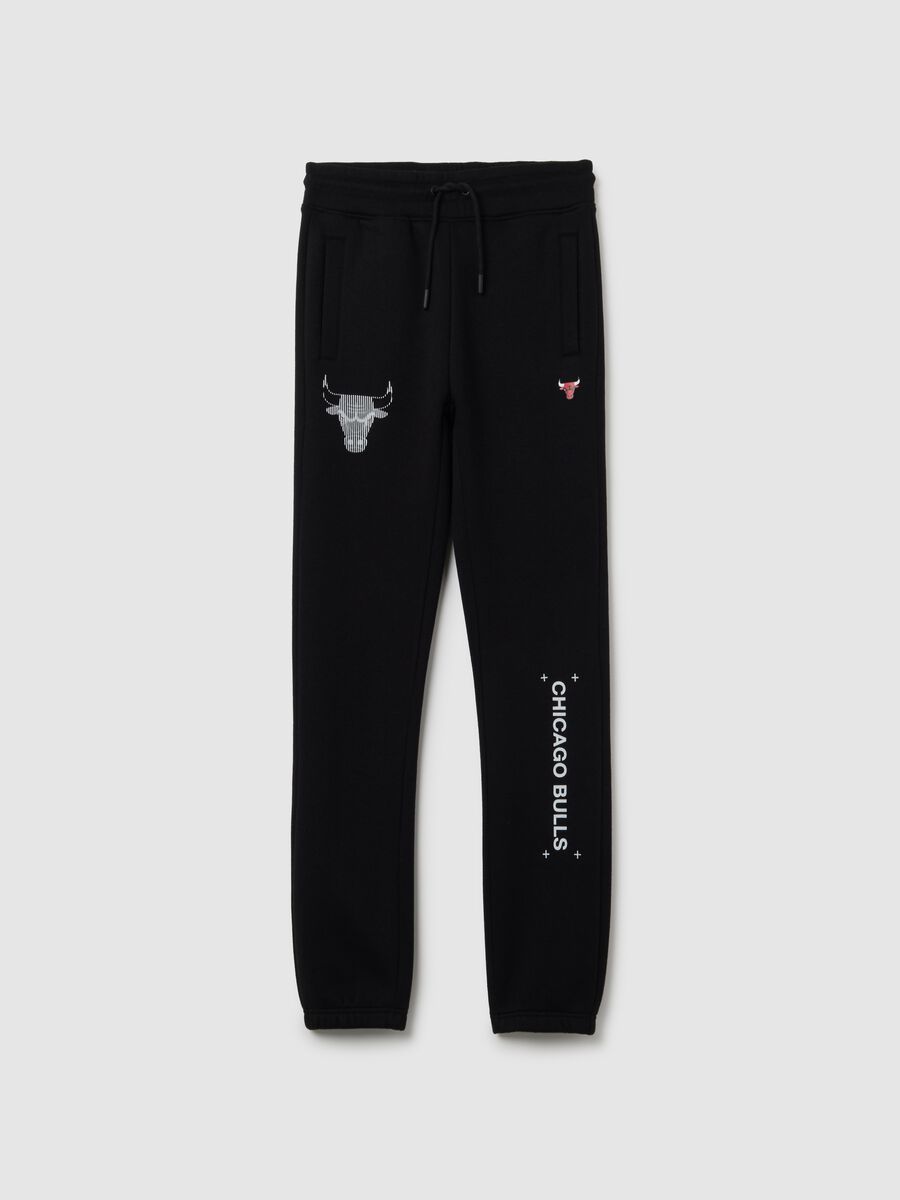 Children's Black Cotton Blend Jogger Trousers Regular Fit Chicago Bulls_3