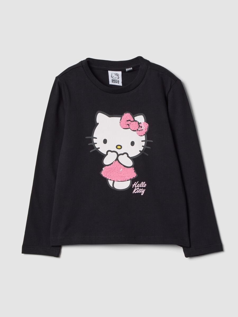 Girls&rsquo; black stretch cotton Hello Kitty print T-shirt_0